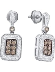 14K White Gold 0.50CT Brown & White Round Cut Diamond Pave Fashion Earrings
