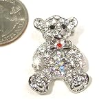 Clear Austrian Rhinestone Teddy Bear Bow Tie Design Silver-Plated Brooch Pin
