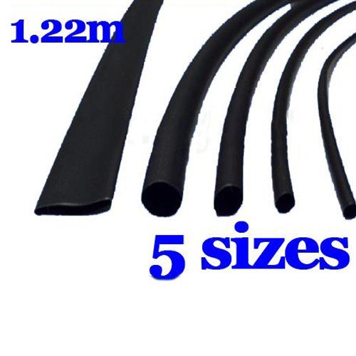 Water & Wood 5SIZE 1.22m Polyolefin Heat Shrink Tubing Tube Sleeve Sleeving Wrap Metre Black