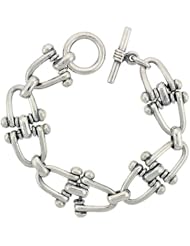 Sterling Silver Stirrups Link Bracelet Toggle Clasp Handmade 7/8 inch wide, sizes 8, 8.5 & 9 inch