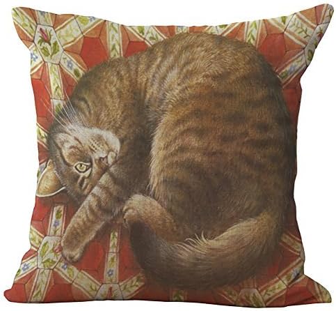 VVLuck Linen Blend Sleepy Cats Pattern Square Cushion Cover Pillowslip Neck Roll Sham Decorative Throw Pillow Case for Home Use 18"x18"