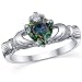 Sterling Silver 925 Irish Claddagh Friendship & Love Mystic Rainbow Topaz Heart CZ Ring Sizes 4 to 9
