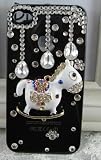 Coque Prestige noire pour iPhone4/4s Strass artisanale cheval à bascule made by iTgirly,fabrication sur commande, délai de livraison prévu 20jours, non garantie