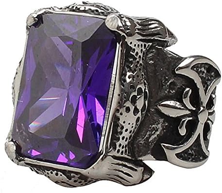 Hydreamhome Men's Jewelry Stainless Steel Punk Purple Gemstone Style Rings,Size 8