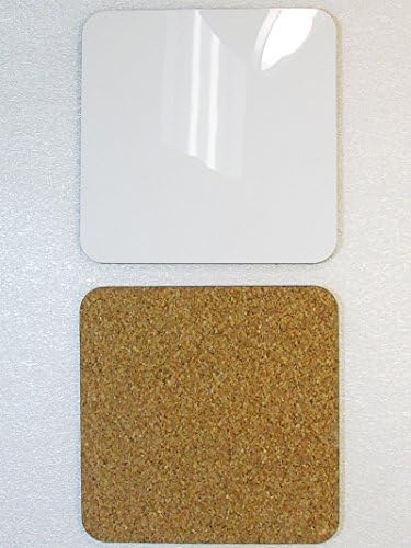 4-Pack: Blank Coasters. Gloss White. Pre-coated to Accept Sublimation & Heat Transfer Printing. 3.75 x 3.75 inches. Hardboard Base with Cork Backing. Ready to Print. Compatible with All Leading Dye Sublimation Printers and Heat Presses.