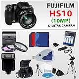Fujifilm Finepix Hs10 10 Mp Cmos Digital Camera (Black) with 3pcs Filter Kit, 8gb Sdhc Memory, 4aa Batteries w/ Charger, Digital Flash, Soft Carrying Case, Aluminum Tripod, & Much More!!