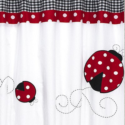 Polka Dot Ladybug Kids Bathroom Fabric Bath Shower Curtain by Sweet Jojo Designs