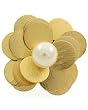 Matte Goldtone Faux Pearl Flower Stretch Fashion Ring