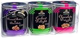 Poppycock Gourmet Popcorn Variety, 3 Assorted Flavors, Peanutbutter & Chocolate, cashew Delight, Chocolate Drizzle, 8-Ounce Tins