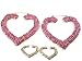 Designer Inspired Jumbo Size Fushia Gold Jeweled Puffy Heart Bamboo Earrings