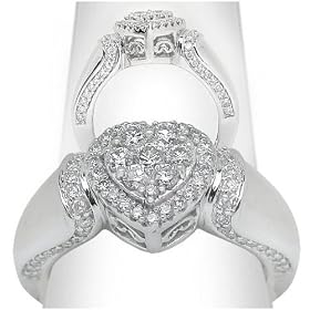 14K White Gold Diamond Heart Ring - 0.75 Ct.