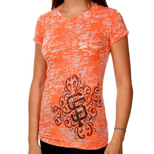 San Francisco Giants Ladies Scroll Burnout Premium Crew T-shirt - Orange (XX-Large)