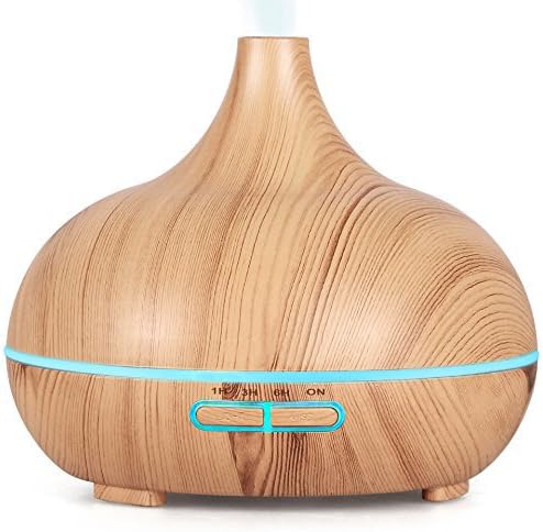 400ML Aromatherapy Essential Oil Diffuser, JUNCHI Wood Grain Mist Humidifier with 7 Color LED Light, Auto-shut Off