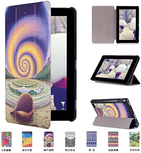 Fire 7 2015 Case, Ultra Thin Lightweight Colorful Tri-Fold Multi-Angle Stand Tablet Case, Vistore Premium PU Leather Cover Case for Amazon Kindle Fire 7 inch Tablet(2015 Released)(Snails)