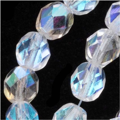 Czech Fire Polish Glass Beads 6mm Round Crystal AB (25) 940007