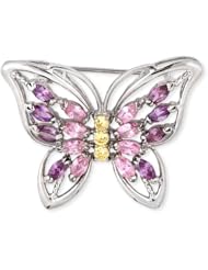 Marquise C.Z. Pink Amethyst Round Canary Butterfly Pin