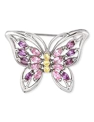 Marquise C.Z. Pink Sapphire Amethyst Round Canary Butterfly Pin