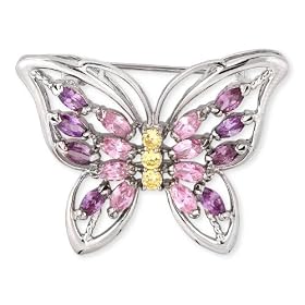 Marquise CZ Pink Sapphire Amethyst Round Canary Butterfly Pin by 