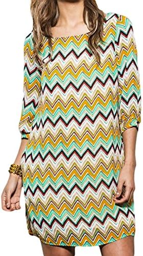 Miss 2 Day Multi-Color Print Chevron Shift Dress 3/4 Sleeve Size Large