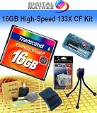 Transcend 16GB 133X CF Card Starter Kit. Kit Includes Transcend 16GB High-Speed 133X CF card, Tabletop bendable Wire Tripod, Multi-Card USB Reader/Writer, LCD Protection Film Kit, Lens cleaning Kit and Memory Card wallet.