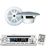 Pyle Marine Radio Receiver and Speaker Package - PLCD36MRW AM/FM-MPX IN-Dash Marine CD/MP3 Player/Weatherband/USB & SD Card Function - PLMR61W 120 Watts 6.5'' Dual Cone White Marine Speakers (Pair)