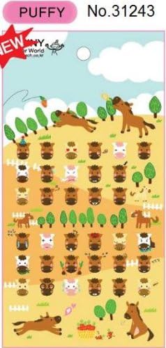 Kawaii Horse Puffy Sticker, 2 Sheets, #31243