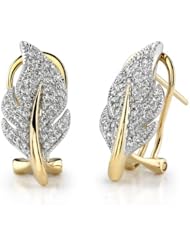 14k Yellow Gold 0.62 Ctw Diamond Leaf Earrings
