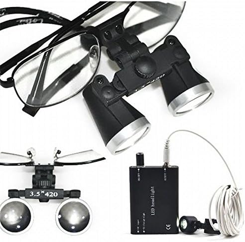 Datang® Portable Ultra Light Weight Dental Glasses Binocular Loupes Magnifier Zoom 3.5x420 + LED Head Light Lamp for Dental Surgical Medical Binocular Loupes Shiped From USA (BLACK)
