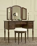 Vanity Set with Tapered Legs and Dentil Molding in Warm Cherry Finish