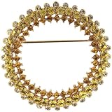Yellow And Golden Tone Rhinestone Wreath Pin Brooch