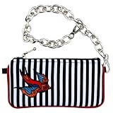 Moodswings Inc. Swallow Jailhouse Stripe Vegan Clutch Purse w/Chain