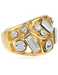 Stainless Steel Cocktail 18k Gold Plated Round and Triangle Simulated Diamond Ring