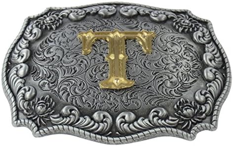 Buckle Initial Name gold letter T+ antique finish curved western Belt Buckle