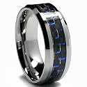 8MM Men's Tungsten Carbide Ring W/ BLACK & BLUE Carbon Fiber Inaly Sizes 8 to 13