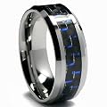 8MM Men's Tungsten Carbide Ring W/ BLACK & BLUE Carbon Fiber Inaly Sizes 5 to 15