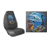 Car Truck SUV Dolphin with Fish Print Seat Covers 2 Silver Grey Universal Vehicle Bucket Seatcovers