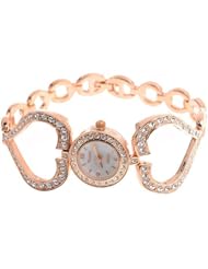 Stylish Womens Rhinestones Quartz Watch with Heart-shaped Bracelet - Gold SWWM1-190751