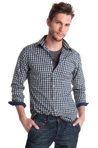 ESPRIT Herren Freizeithemd, gestreift A30972, Gr. 46 (S), Blau (washed indigo 455) Preisvergleich