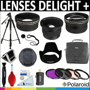 Polaroid Studio Series .42X HD Super Fisheye Lens + Polaroid .43X HD Wide Angle Lens + Polaroid 2.2x HD Telephoto Lens + Polaroid Optics 3 Piece Filter Set (UV, CPL, FLD) + Polaroid Lens Hood + Polaroid Lens Cap + Cleaning & Accessory Kit For The Canon Digital EOS Rebel T3 (1100D), T3i (600D), T1i (500D), T2i (550D), XSI (450D), XS (1000D), XTI (400D), XT (350D), 60D, 50D, 40D, 30D, 20D, 10D, 5D, 1D X, 1D 5D Mark 2, 7D Digital SLR Cameras Which Has Any Of These (60mm, 50mm 1.8) Lenses Polaroid Studio Series .42X HD Super Fisheye Lens + Polaroid .43X HD Wide Angle Lens + Polaroid 2.2x HD Telephoto Lens + Polaroid Optics 3 Piece Filter Set (UV, CPL, FLD) + Polaroid Lens Hood + Polaroid Lens Cap + Cleaning & Accessory Kit For The Canon Digital EOS Rebel T3 (1100D), T3i (600D), T1i (500D), T2i (550D), XSI (450D), XS (1000D), XTI (400D), XT (350D), 60D, 50D, 40D, 30D, 20D, 10D, 5D, 1D X, 1D 5D Mark 2, 7D Digital SLR Cameras Which Has Any Of These (60mm, 50mm 1.8) Lenses