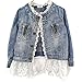 Viqiv Little Girls' Button Down Lace Denim Jacket Collarless Coat