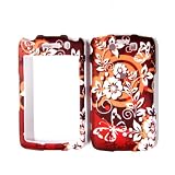 BROWN WITH WHITE BUTTERFLY FLOWER RUBBERIZED SNAP ON HARD SKIN FACEPLATE PHONE SHIELD COVER CASE FOR BLACKBERRY STORM 2 STORM2 9550 + BELT CLIP