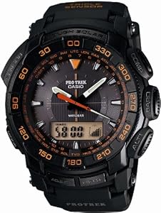 unisex Casio PRG550-1A4Mns Solar Triple Sensor Orange Blk resin strap Black dial