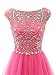 Tideclothes Long Beads Prom Dress Tulle Cap Sleeves Evening Dress