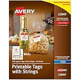 Avery Printable Tags with Strings, White, 1.5 x 1.5 Inches, Pack of 200 (22849)