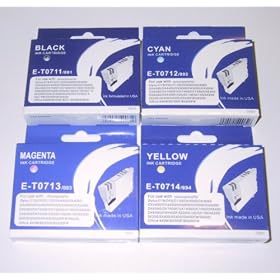 Epson Compatible T0715 (T711-T714)  Full Set of High Yield (19ml) Black/Cyan/Magenta/Yellow Ink Cartridges for Epson Stylus D78 D92 D120 DX4000 DX4050 DX4400 DX4450 DX5000 DX5050 DX6000 DX6050 DX7000F DX7400 DX7450 DX8400 DX8450 DX9400P S20 SX100/SX105 SX200 SX205 SX400 SX405 SX600FW Office B40W BX300F BX600FW.