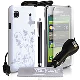 Yousave Accessories TM Samsung Galaxy S i9000 Accessoire Paquet �l�gant Blanc Et Argent Papillon Fleur Dur Hybride Etui Coque Avec Stylet Pen Chargeur Allume Cigare Ecran Protecteur Film Et Gris Tissu de Polissage Micro Fibre - Accessoire Paquetpar Yousave Accessories