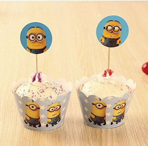 Ditbox Pack of 12 Cute Minions Cupcake Wrappers Cakes Decoration Birthday Party for Kids Festa Cake Toppers Picks Kids Party Supplies (Minions)