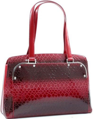 Dasein Women's Snake Skin Patent Leather Like Shoulder Bag Handbag -Black Red