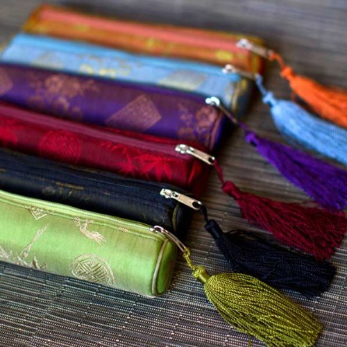 Tasseled Cylinder Pouch (S) Silk Jacquard