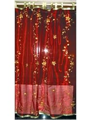 2 Organza Red Embroidered Curtains Sheer Window Panel 92"